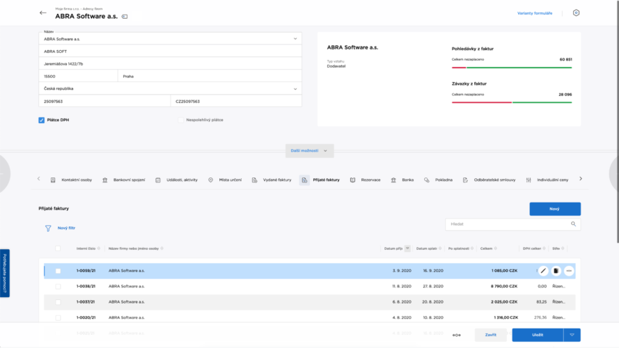 Obchodní kontakty v software ABRA Flexi