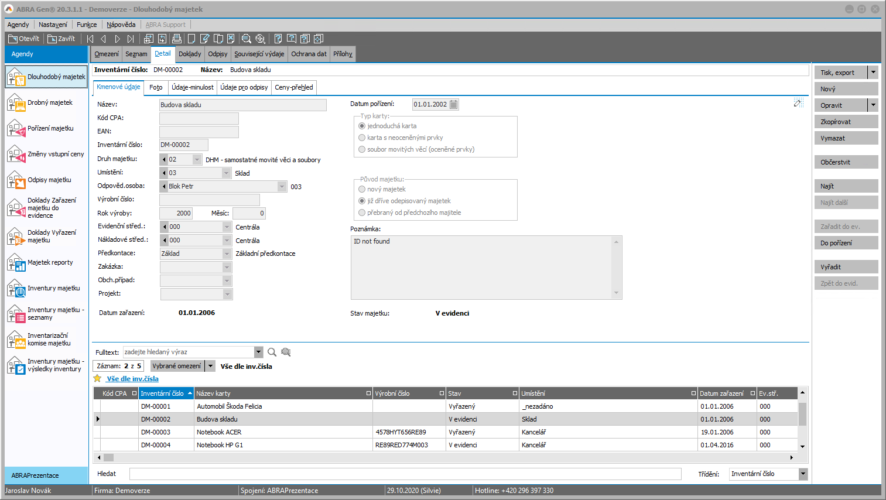 Evidence majetku v ERP systému ABRA Gen