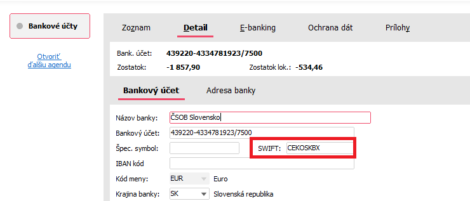 Obr 03: Overenie SWIFT kódu.