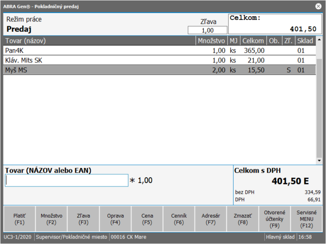 Pokladniční predaj v ABRA Gen