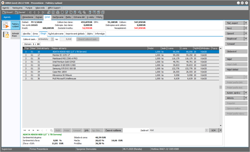 Predajná agenda v ERP systéme ABRA Gen