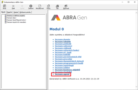 Obr. 01: Položka Seznam agend v dokumentaci GenDoc.chm