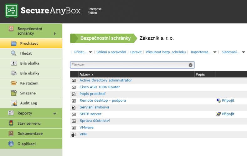 SecureAnyBox - nástroj pro správu hesel a přístupů