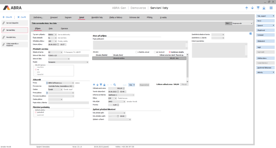 Podpora servisních služeb v ERP systému ABRA Gen.