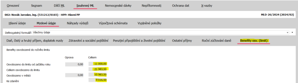 Nastavení výpočtu benefitů