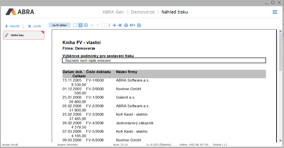 Tiskové sestavy v ABRA Gen
