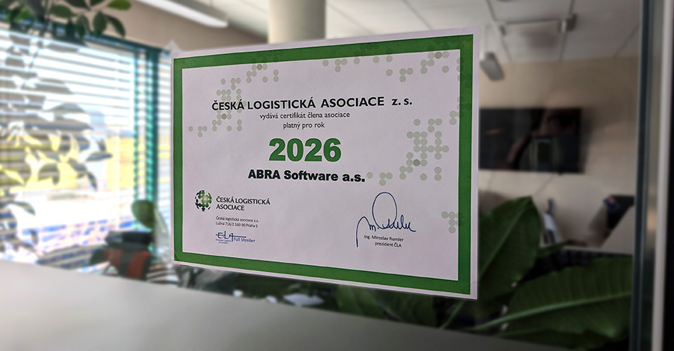Certifikát členství ABRA Software v České logistické asociaci